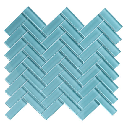 Sky Blue 11x13 Glossy Herringbone Glass Mosaic Tile (5 pack, 4.8125 sq ft/case)
