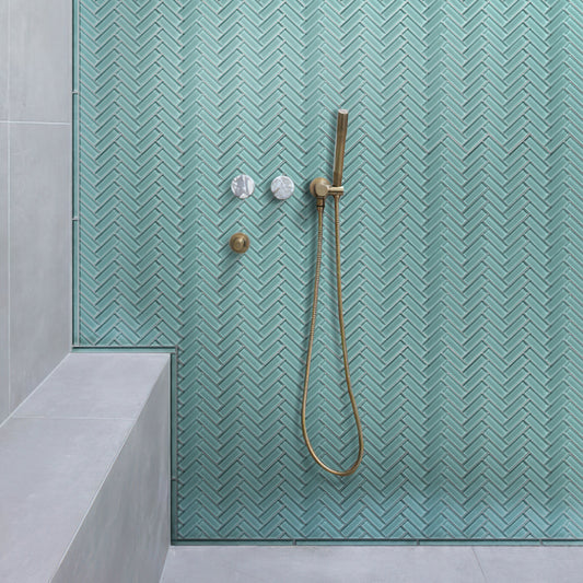 Sky Blue 11x13 Glossy Herringbone Glass Mosaic Tile (5 pack, 4.8125 sq ft/case)