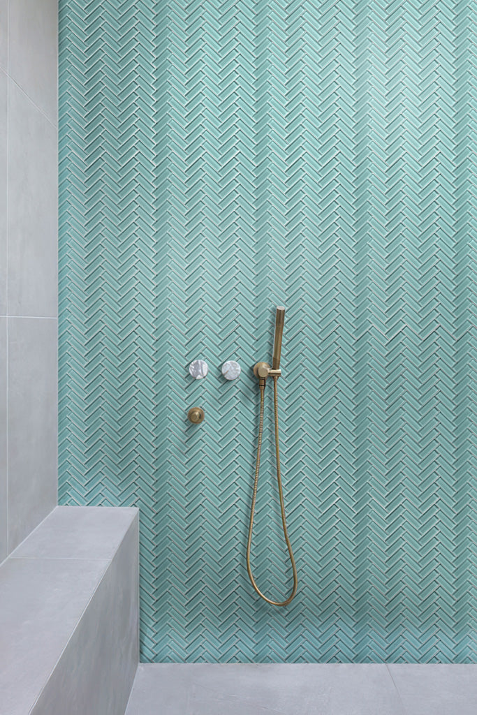 Sky Blue 11x13 Glossy Herringbone Glass Mosaic Tile (5 pack, 4.8125 sq ft/case)