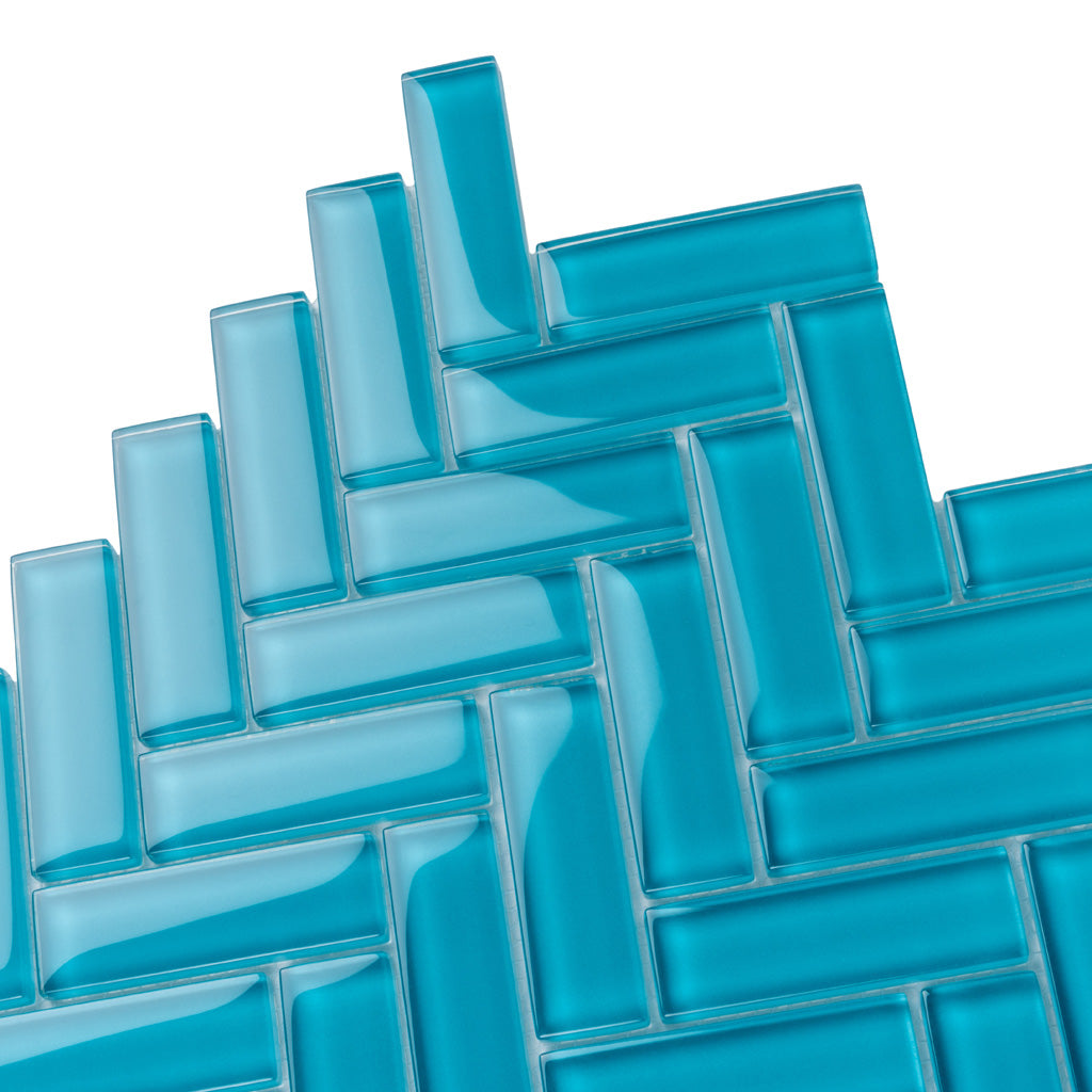 Sapphire Blue 11x13 Glossy Herringbone Glass Mosaic Tile (5 pack, 4.8125 sq ft/case) - Sample