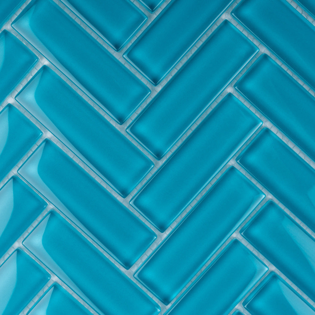 Sapphire Blue 11x13 Glossy Herringbone Glass Mosaic Tile (5 pack, 4.8125 sq ft/case) - Sample