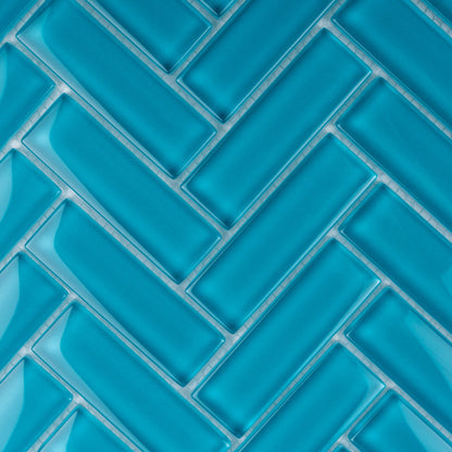 Sapphire Blue 11x13 Glossy Herringbone Glass Mosaic Tile (5 pack, 4.8125 sq ft/case) - Sample