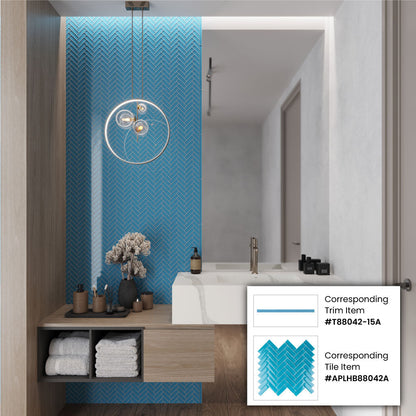 Sapphire Blue 11x13 Glossy Herringbone Glass Mosaic Tile (5 pack, 4.8125 sq ft/case) - Sample
