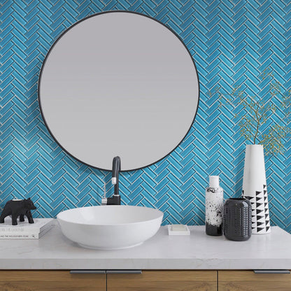 Sapphire Blue 11x13 Glossy Herringbone Glass Mosaic Tile (5 pack, 4.8125 sq ft/case) - Sample