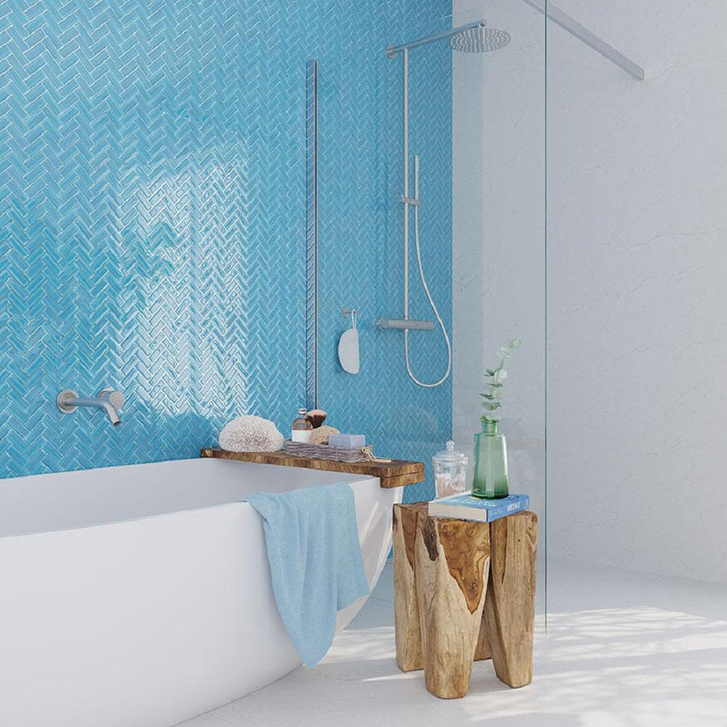 Sapphire Blue 11x13 Glossy Herringbone Glass Mosaic Tile (5 pack, 4.8125 sq ft/case)