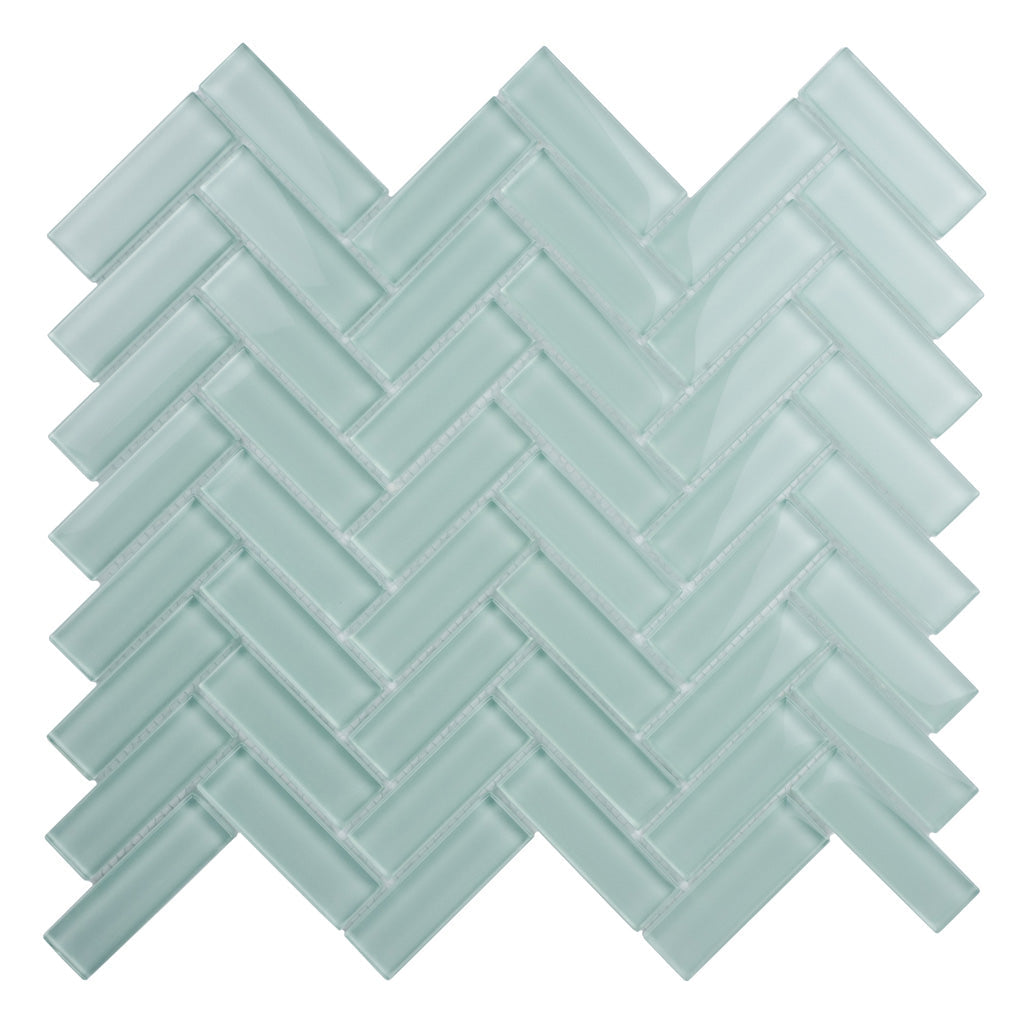 Blizzard Blue 11x13 Glossy Herringbone Glass Mosaic Tile (5 pack, 4.8125 sq ft/case) - Sample