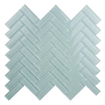 Blizzard Blue 11x13 Glossy Herringbone Glass Mosaic Tile (5 pack, 4.8125 sq ft/case) - Sample