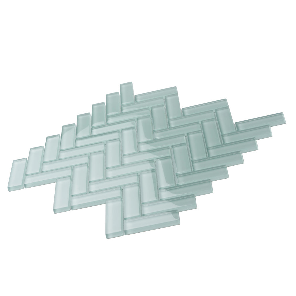 Blizzard Blue 11x13 Glossy Herringbone Glass Mosaic Tile (5 pack, 4.8125 sq ft/case) - Sample