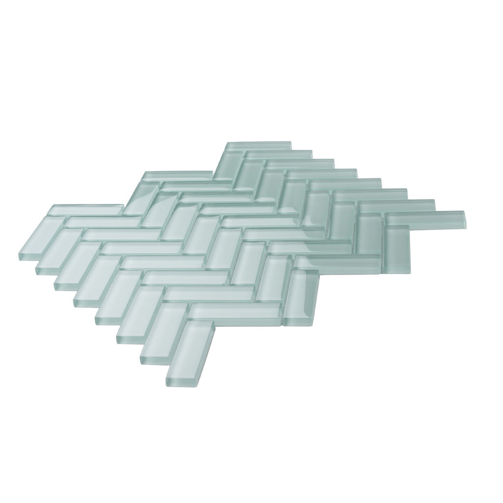 Blizzard Blue 11x13 Glossy Herringbone Glass Mosaic Tile (5 pack, 4.8125 sq ft/case) - Sample