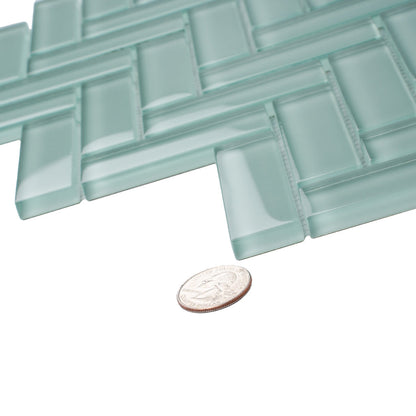 Blizzard Blue 11x13 Glossy Herringbone Glass Mosaic Tile (5 pack, 4.8125 sq ft/case)