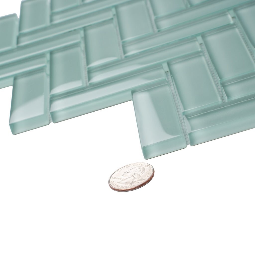 Blizzard Blue 11x13 Glossy Herringbone Glass Mosaic Tile (5 pack, 4.8125 sq ft/case) - Sample