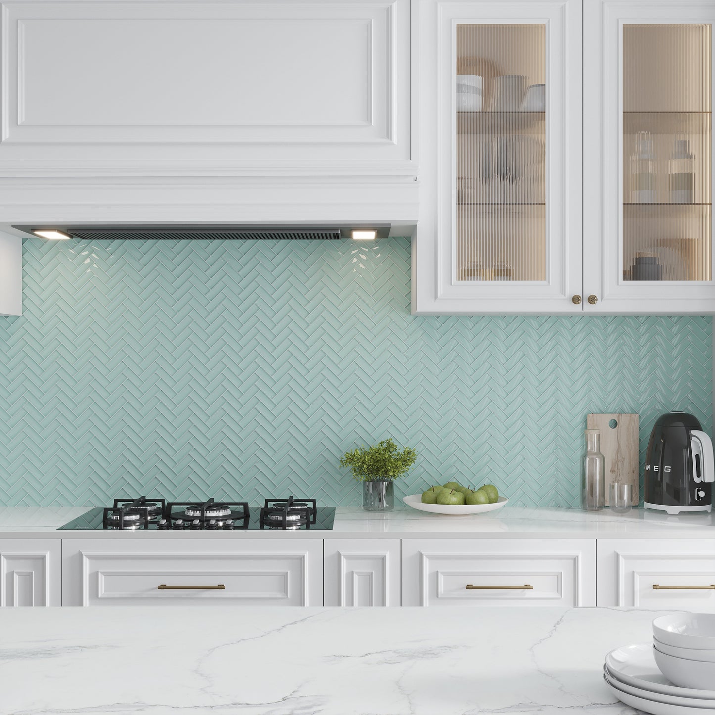 Blizzard Blue 11x13 Glossy Herringbone Glass Mosaic Tile (5 pack, 4.8125 sq ft/case)