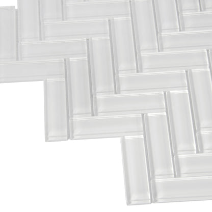 White 11x13 Glossy Herringbone Glass Mosaic Tile (5 pack, 4.8125 sq ft/case)