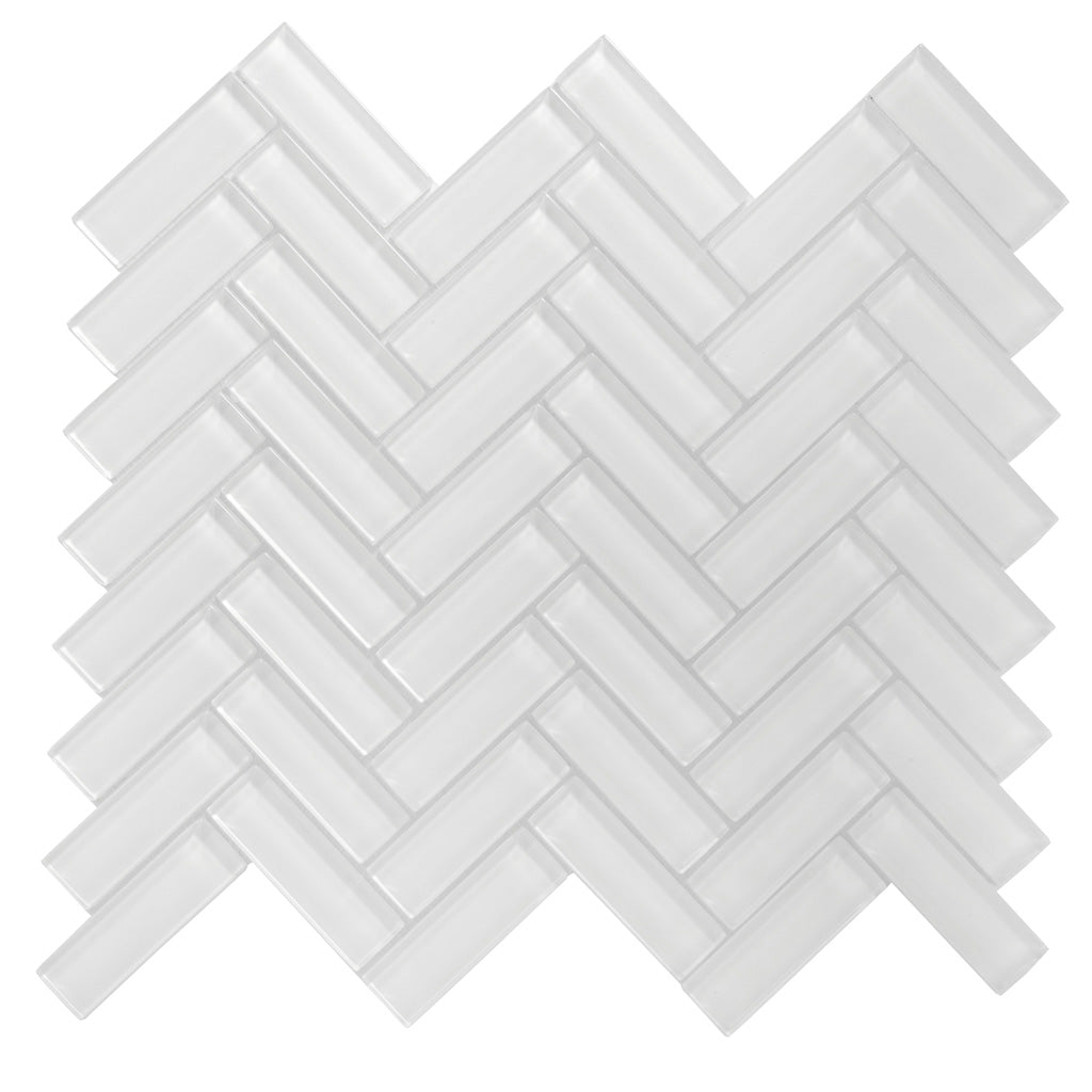 White 11x13 Glossy Herringbone Glass Mosaic Tile (5 pack, 4.8125 sq ft/case)