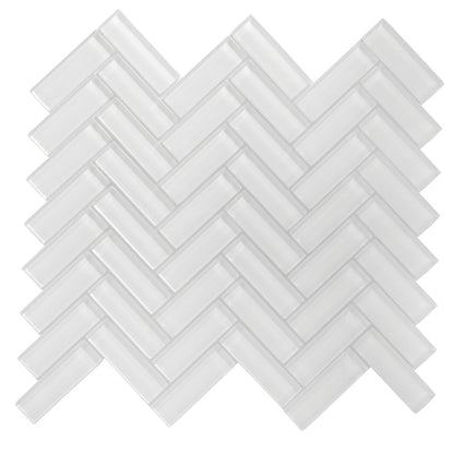 White 11x13 Glossy Herringbone Glass Mosaic Tile (5 pack, 4.8125 sq ft/case)