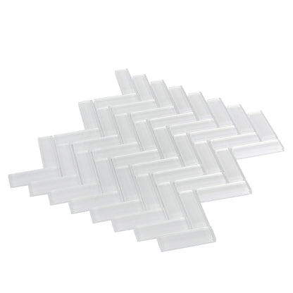 White 11x13 Glossy Herringbone Glass Mosaic Tile (5 pack, 4.8125 sq ft/case) - Sample