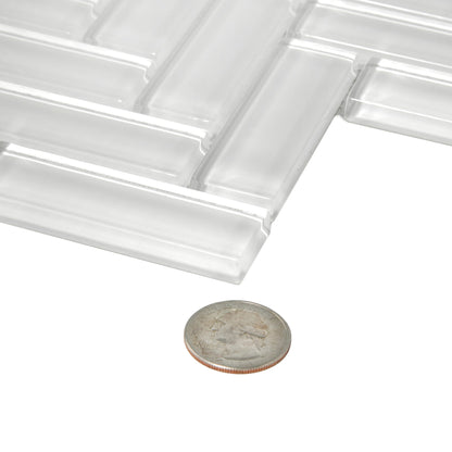 White 11x13 Glossy Herringbone Glass Mosaic Tile (5 pack, 4.8125 sq ft/case)