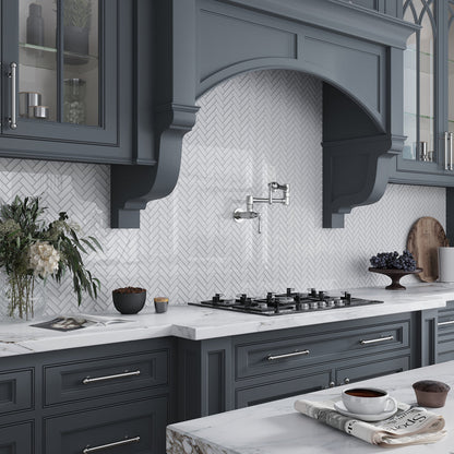 White 11x13 Glossy Herringbone Glass Mosaic Tile (5 pack, 4.8125 sq ft/case)