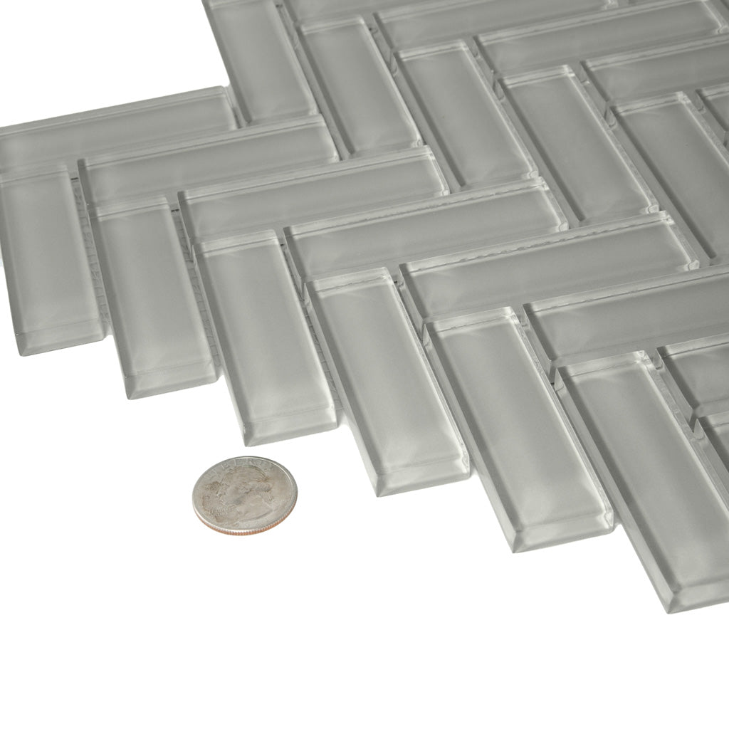 Beige 11x13 Glossy Herringbone Glass Mosaic Tile (5 pack, 4.8125 sq ft/case)