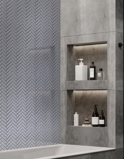 Beige 11x13 Glossy Herringbone Glass Mosaic Tile (5 pack, 4.8125 sq ft/case) - Sample
