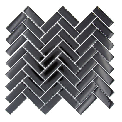Black 11x13 Glossy Herringbone Glass Mosaic Tile (5 pack, 4.8125 sq ft/case)