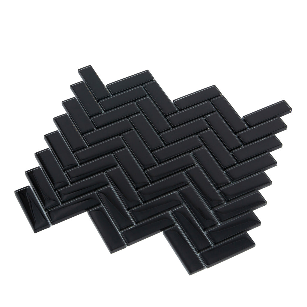 Black 11x13 Glossy Herringbone Glass Mosaic Tile (5 pack, 4.8125 sq ft/case)