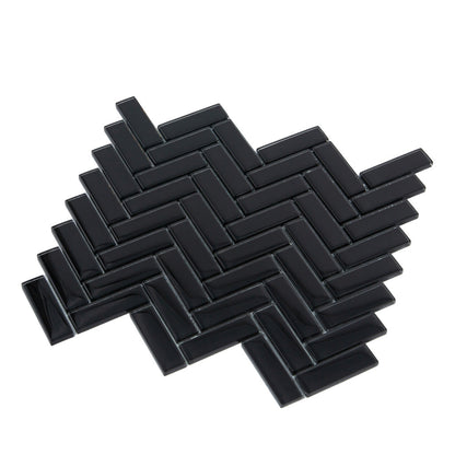 Black 11x13 Glossy Herringbone Glass Mosaic Tile (5 pack, 4.8125 sq ft/case)