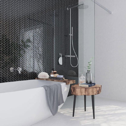 Black 11x13 Glossy Herringbone Glass Mosaic Tile (5 pack, 4.8125 sq ft/case) - Sample