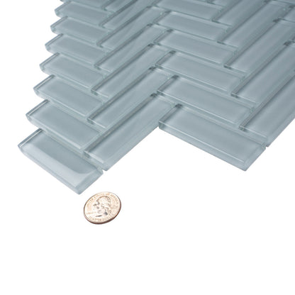 Gray 11x13 Glossy Herringbone Glass Mosaic Tile (5 pack, 4.8125 sq ft/case)