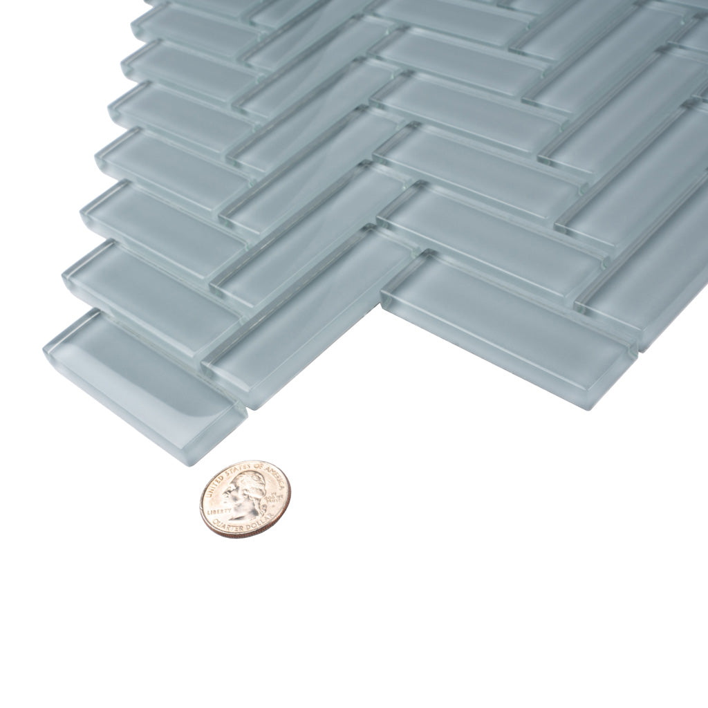 Gray 11x13 Glossy Herringbone Glass Mosaic Tile (5 pack, 4.8125 sq ft/case) - Sample