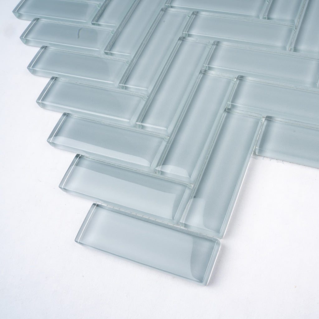 Gray 11x13 Glossy Herringbone Glass Mosaic Tile (5 pack, 4.8125 sq ft/case) - Sample