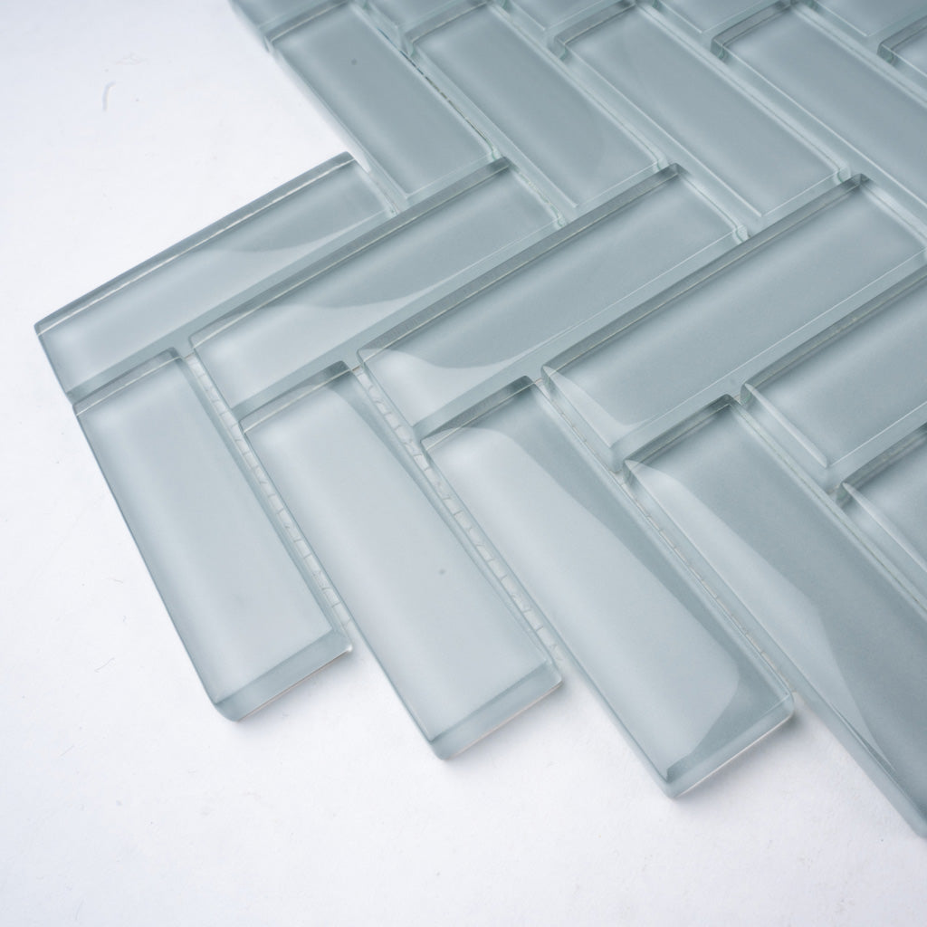Gray 11x13 Glossy Herringbone Glass Mosaic Tile (5 pack, 4.8125 sq ft/case)