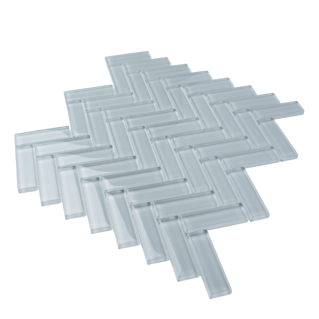 Gray 11x13 Glossy Herringbone Glass Mosaic Tile (5 pack, 4.8125 sq ft/case) - Sample