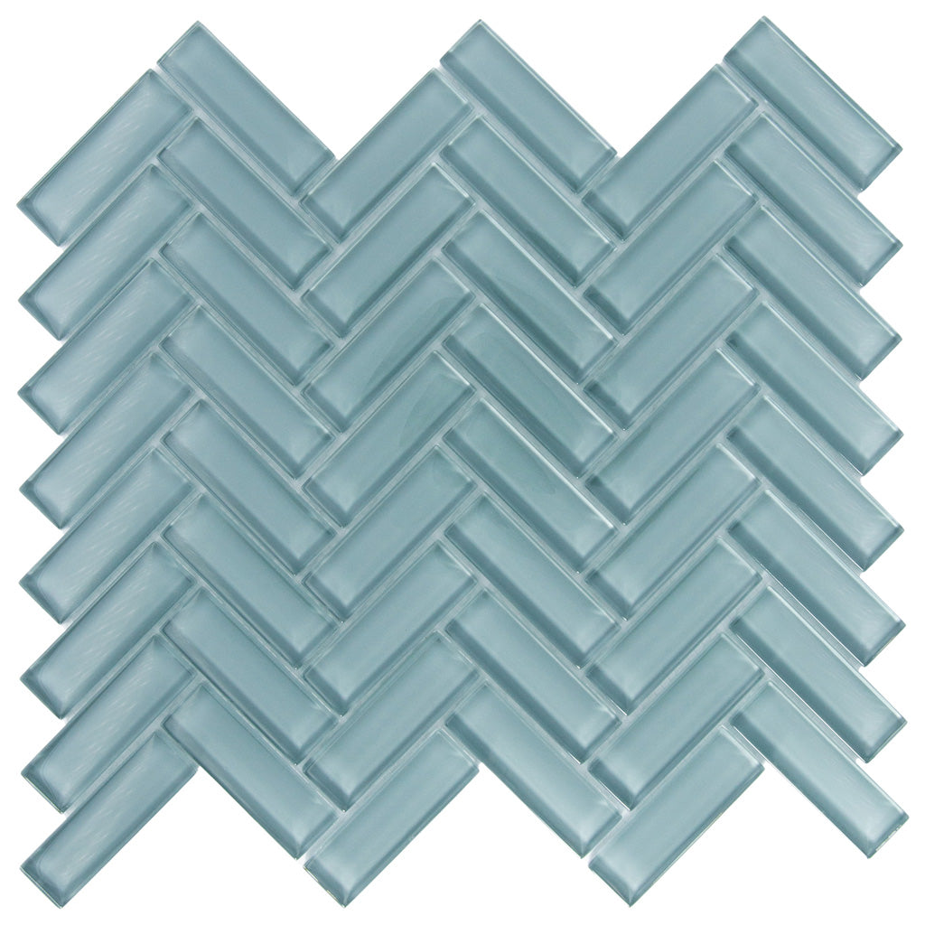 Stone Blue 11x13 Glossy Herringbone Glass Mosaic Tile (5 pack, 4.8125 sq ft/case)