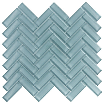 Stone Blue 11x13 Glossy Herringbone Glass Mosaic Tile (5 pack, 4.8125 sq ft/case) - Sample