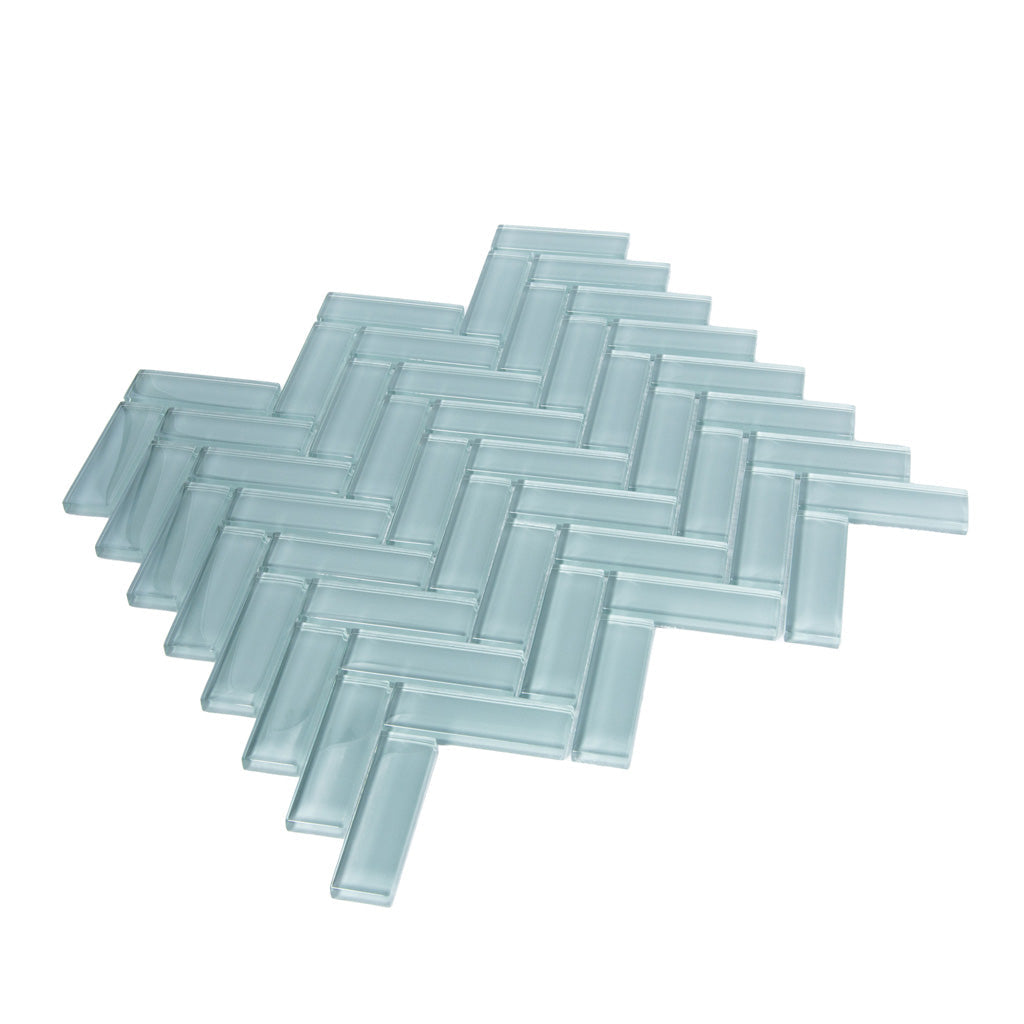 Stone Blue 11x13 Glossy Herringbone Glass Mosaic Tile (5 pack, 4.8125 sq ft/case)