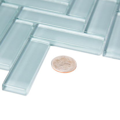 Stone Blue 11x13 Glossy Herringbone Glass Mosaic Tile (5 pack, 4.8125 sq ft/case) - Sample