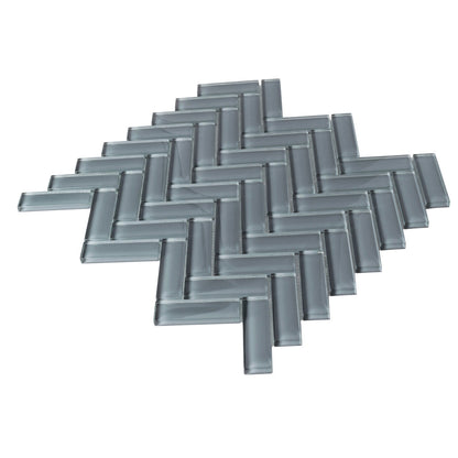 Coin Gray 11x13 Glossy Herringbone Glass Mosaic Tile (5 pack, 4.8125 sq ft/case) - Sample