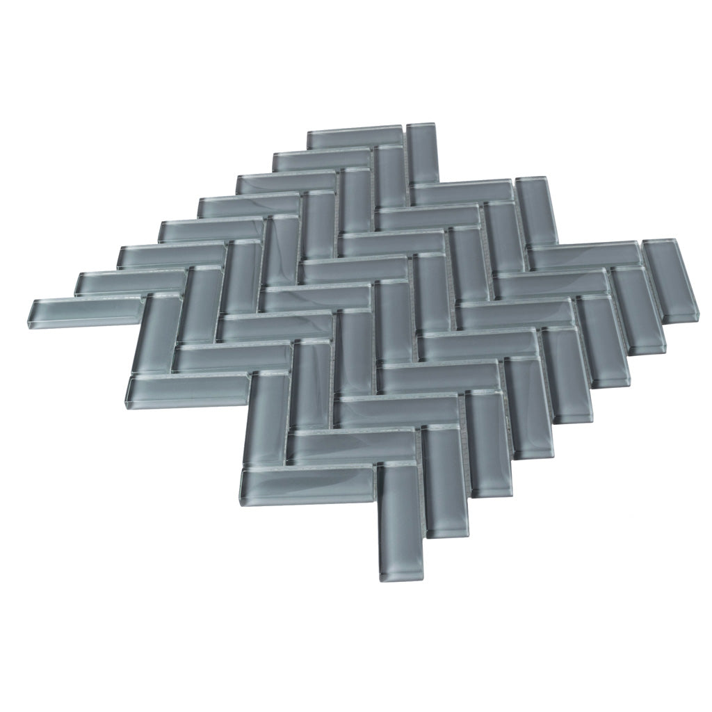 Coin Gray 11x13 Glossy Herringbone Glass Mosaic Tile (5 pack, 4.8125 sq ft/case)