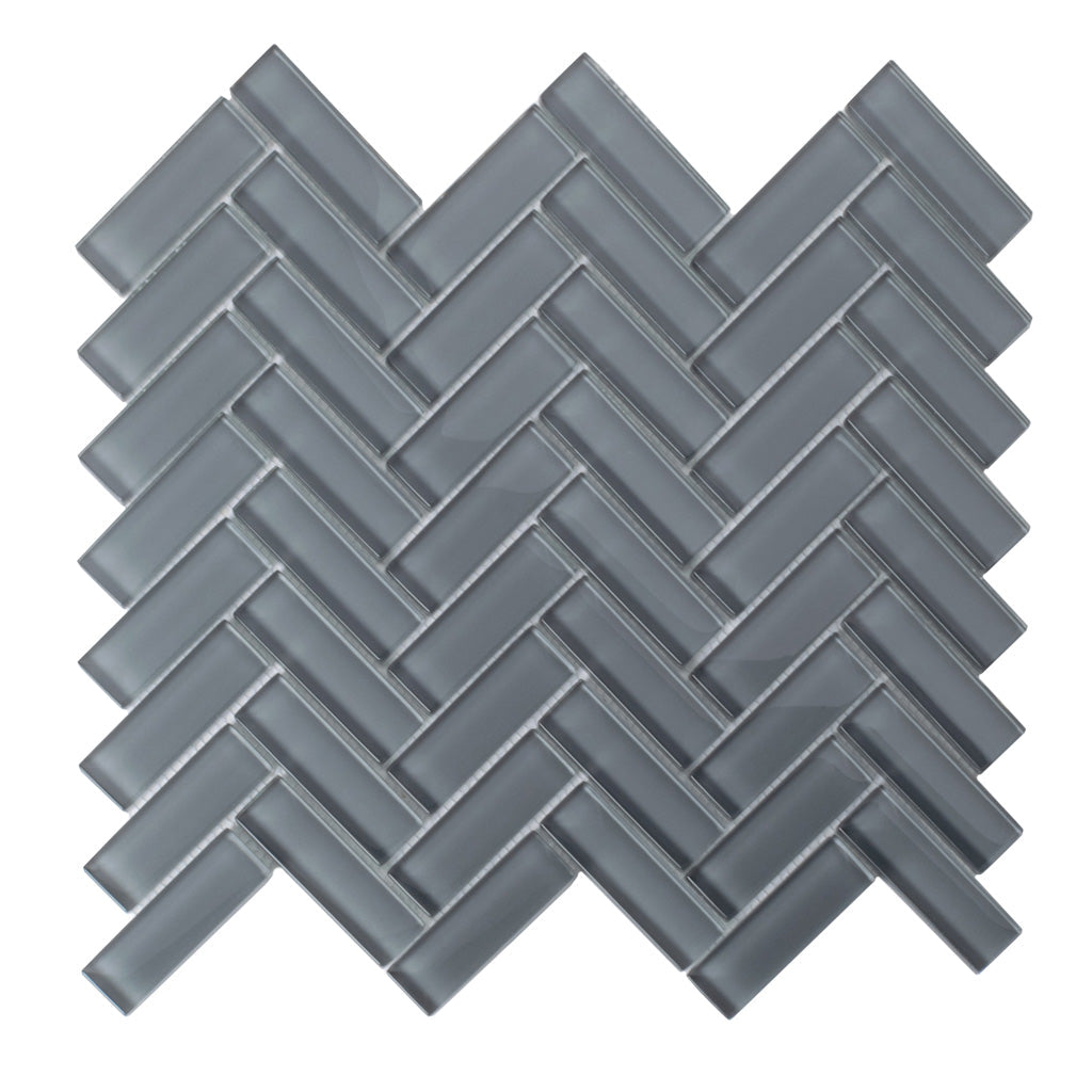 Coin Gray 11x13 Glossy Herringbone Glass Mosaic Tile (5 pack, 4.8125 sq ft/case)