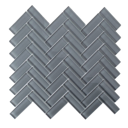 Coin Gray 11x13 Glossy Herringbone Glass Mosaic Tile (5 pack, 4.8125 sq ft/case) - Sample