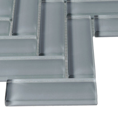 Coin Gray 11x13 Glossy Herringbone Glass Mosaic Tile (5 pack, 4.8125 sq ft/case)