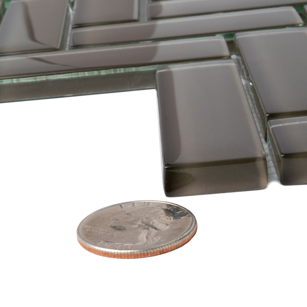 Ash Gray 11x13 Glossy Herringbone Glass Mosaic Tile (5 pack, 4.8125 sq ft/case)