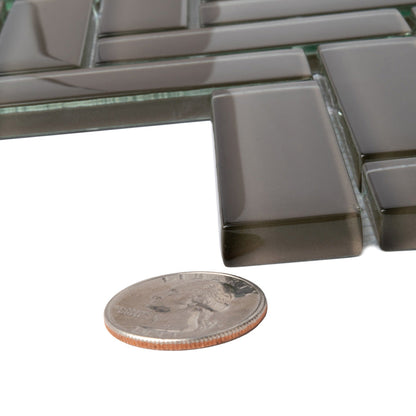 Ash Gray 11x13 Glossy Herringbone Glass Mosaic Tile (5 pack, 4.8125 sq ft/case)