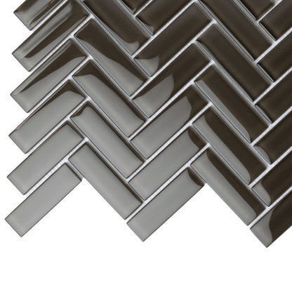 Ash Gray 11x13 Glossy Herringbone Glass Mosaic Tile (5 pack, 4.8125 sq ft/case)