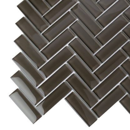 Ash Gray 11x13 Glossy Herringbone Glass Mosaic Tile (5 pack, 4.8125 sq ft/case)