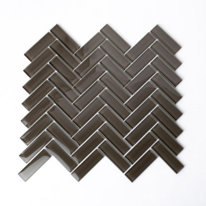 Ash Gray 11x13 Glossy Herringbone Glass Mosaic Tile (5 pack, 4.8125 sq ft/case) - Sample