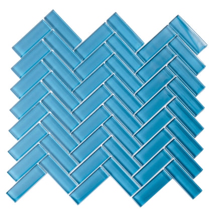 Cerulean Blue 11x13 Glossy Herringbone Glass Mosaic Tile (5 pack, 4.8125 sq ft/case)