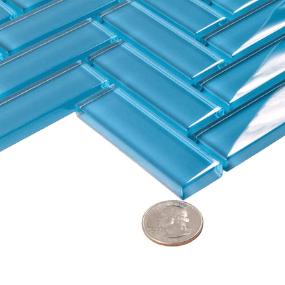 Cerulean Blue 11x13 Glossy Herringbone Glass Mosaic Tile (5 pack, 4.8125 sq ft/case)