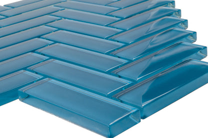 Cerulean Blue 11x13 Glossy Herringbone Glass Mosaic Tile (5 pack, 4.8125 sq ft/case)